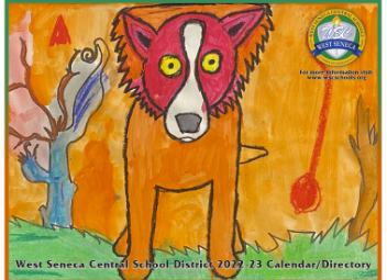  school calendar front page with wolf drawn by student